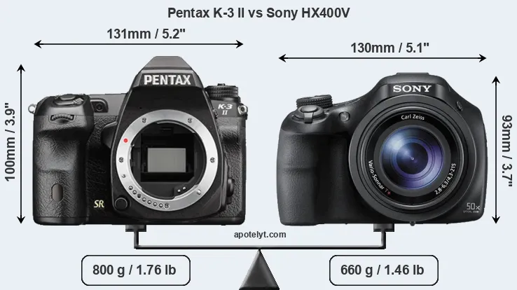 Size Pentax K-3 II vs Sony HX400V