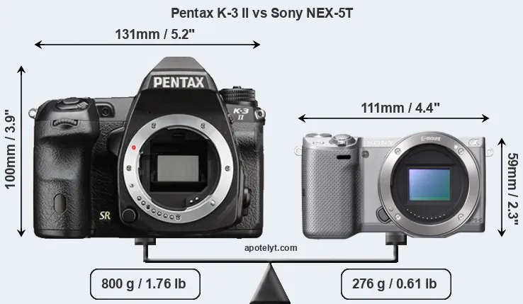 Size Pentax K-3 II vs Sony NEX-5T
