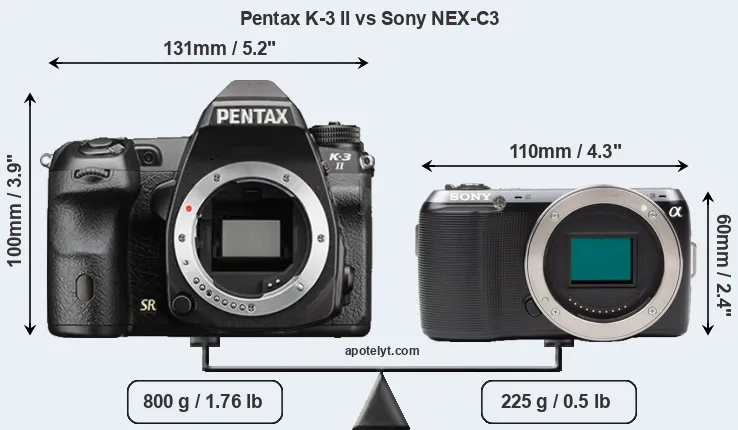 Size Pentax K-3 II vs Sony NEX-C3