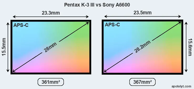 Pentax K-3 III and Sony A6600 sensor measures