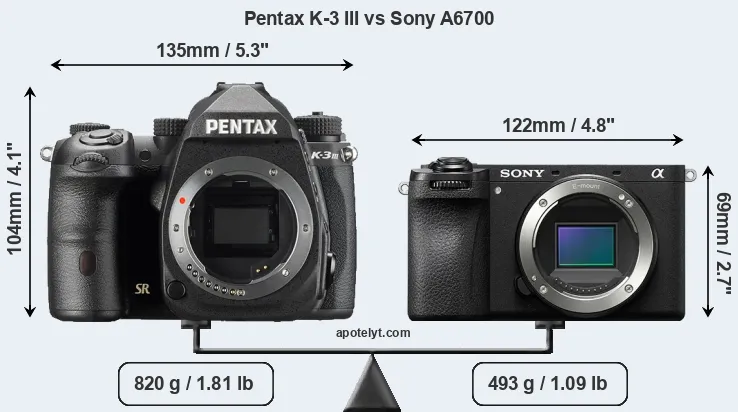 Size Pentax K-3 III vs Sony A6700