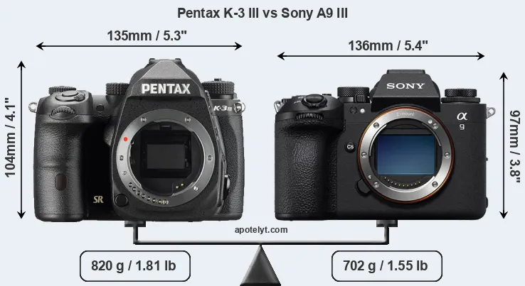 Size Pentax K-3 III vs Sony A9 III