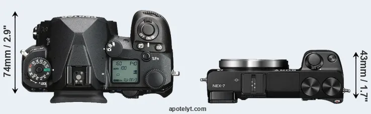 Compare K-3 III versus NEX-7 top