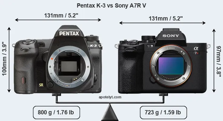 Size Pentax K-3 vs Sony A7R V