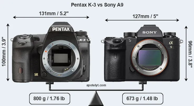 Size Pentax K-3 vs Sony A9