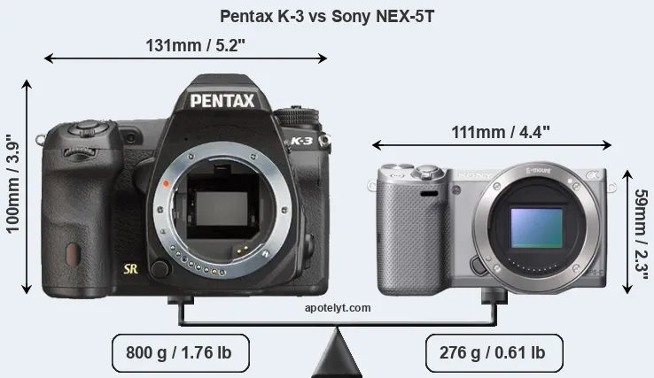 Size Pentax K-3 vs Sony NEX-5T