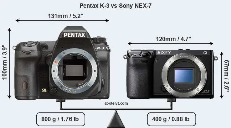 Size Pentax K-3 vs Sony NEX-7