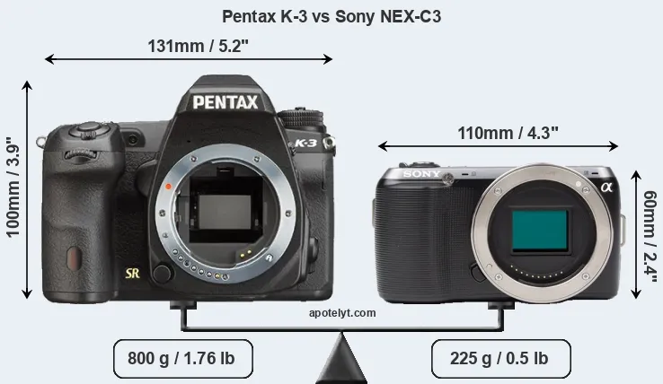 Size Pentax K-3 vs Sony NEX-C3