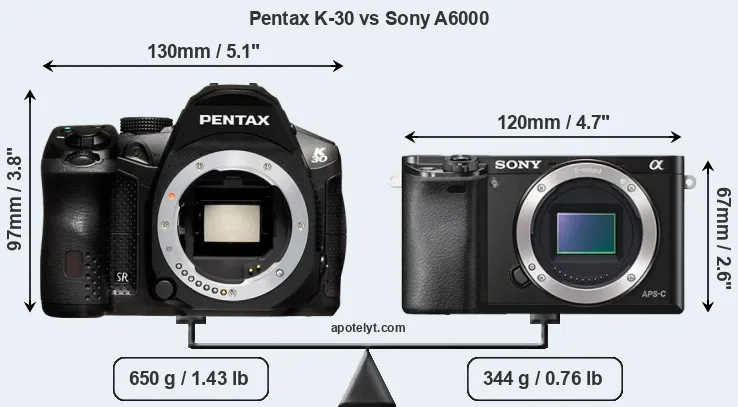 Size Pentax K-30 vs Sony A6000