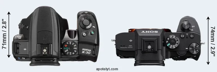 Compare K-30 versus A7R III top