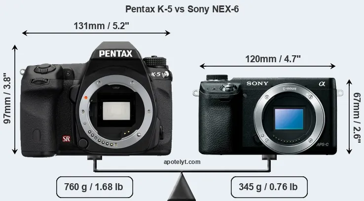 Size Pentax K-5 vs Sony NEX-6