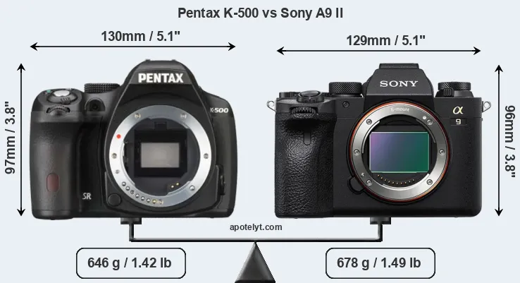 Size Pentax K-500 vs Sony A9 II