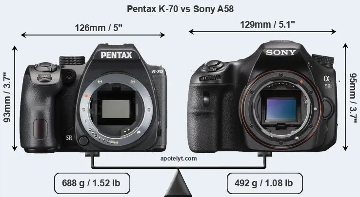 Size Pentax K-70 vs Sony A58