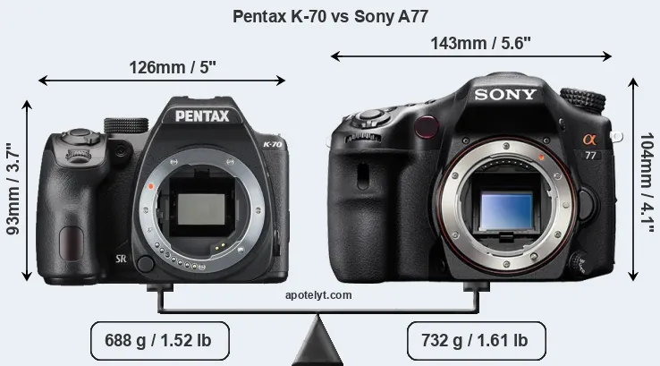 Size Pentax K-70 vs Sony A77