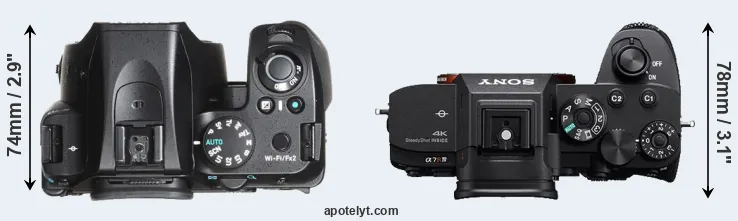 Compare K-70 versus A7R IV top