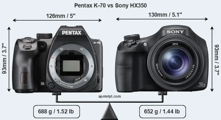 Size Pentax K-70 vs Sony HX350