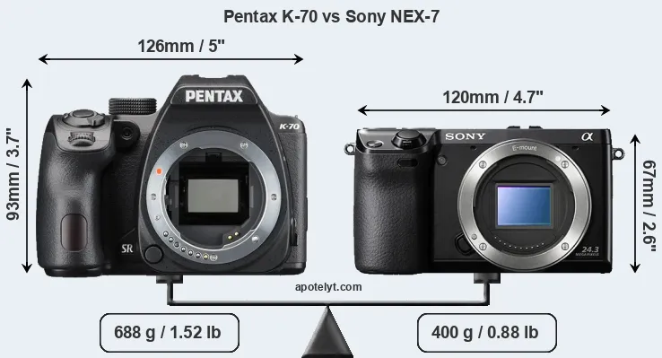Size Pentax K-70 vs Sony NEX-7