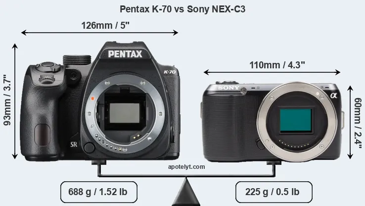 Size Pentax K-70 vs Sony NEX-C3