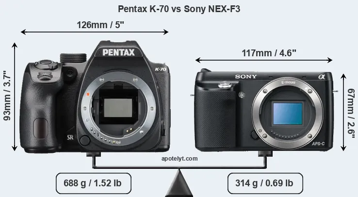 Size Pentax K-70 vs Sony NEX-F3