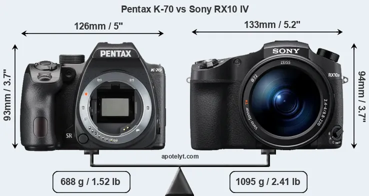 Size Pentax K-70 vs Sony RX10 IV