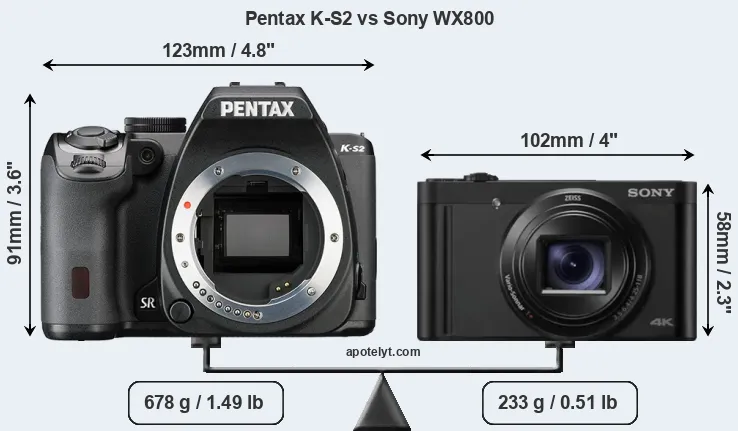 Size Pentax K-S2 vs Sony WX800