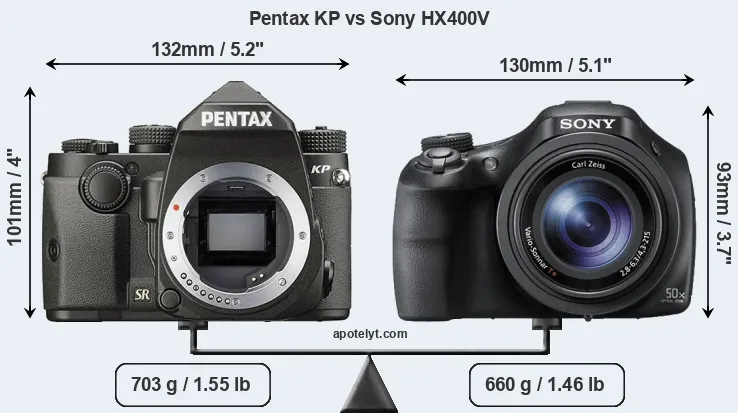 Size Pentax KP vs Sony HX400V