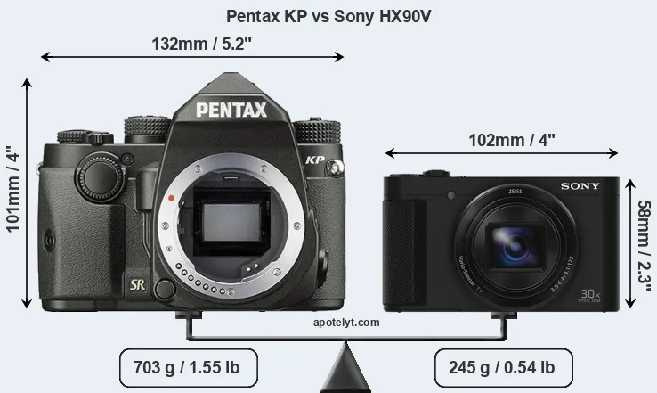 Size Pentax KP vs Sony HX90V
