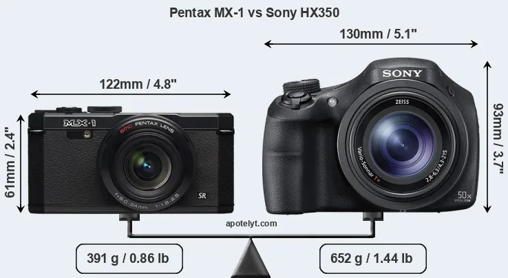 Size Pentax MX-1 vs Sony HX350
