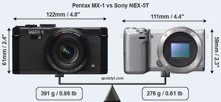 Size Pentax MX-1 vs Sony NEX-5T