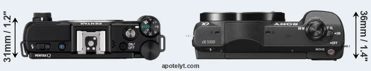 Compare Pentax Q versus A5100 top
