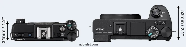 Compare Pentax Q versus A6500 top