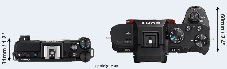 Compare Pentax Q versus A7R II top