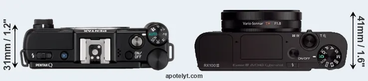 Compare Pentax Q versus RX100 III top
