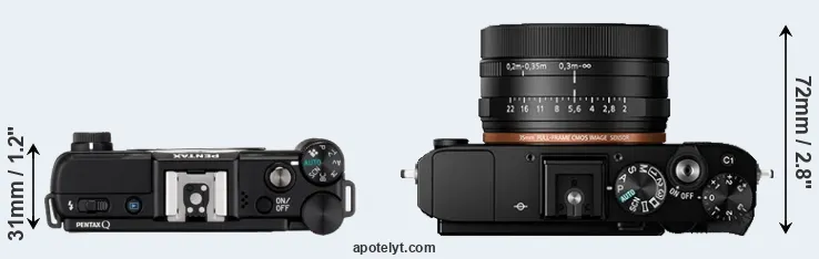 Compare Pentax Q versus RX1R II top