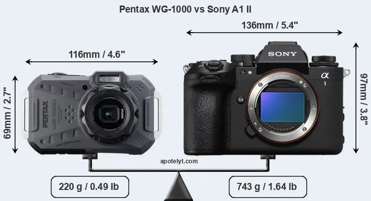 Size Pentax WG-1000 vs Sony A1 II