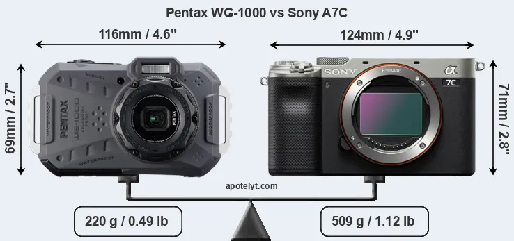 Size Pentax WG-1000 vs Sony A7C