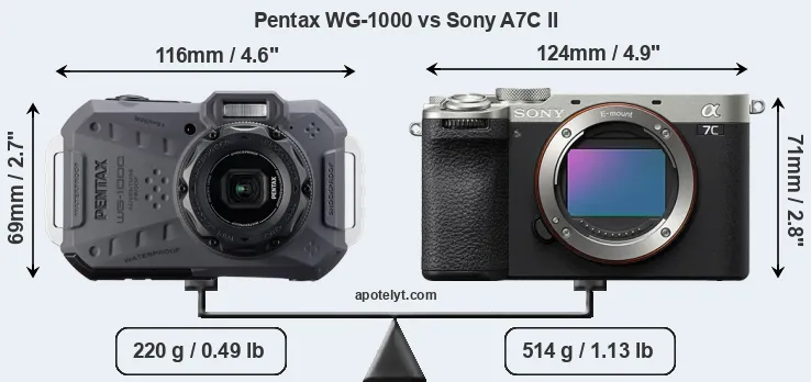 Size Pentax WG-1000 vs Sony A7C II
