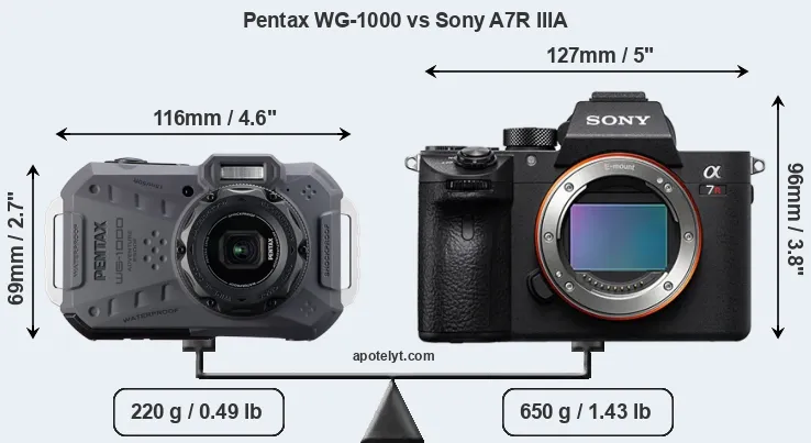 Size Pentax WG-1000 vs Sony A7R IIIA