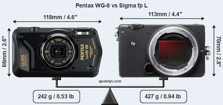 Size Pentax WG-8 vs Sigma fp L