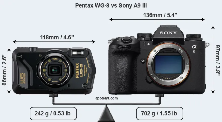 Size Pentax WG-8 vs Sony A9 III