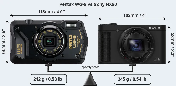 Size Pentax WG-8 vs Sony HX80