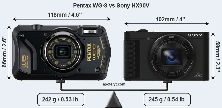 Size Pentax WG-8 vs Sony HX90V