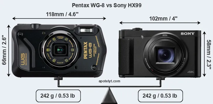 Size Pentax WG-8 vs Sony HX99