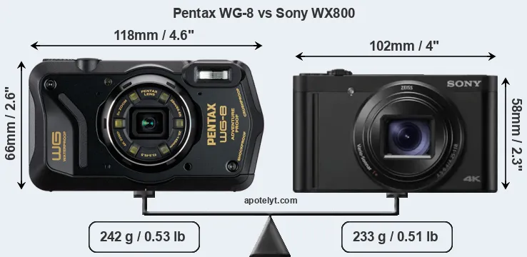 Size Pentax WG-8 vs Sony WX800