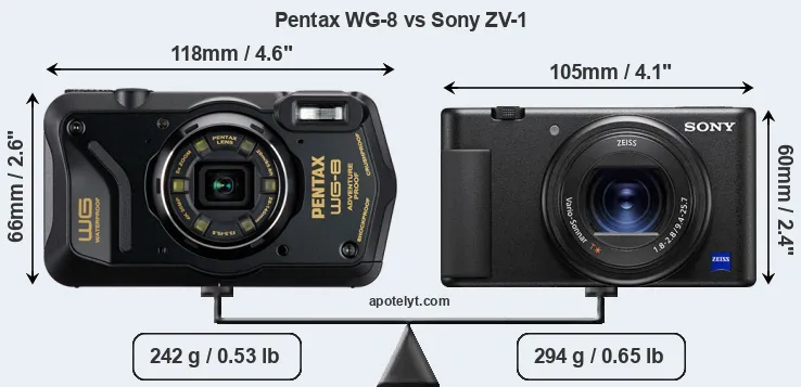 Size Pentax WG-8 vs Sony ZV-1