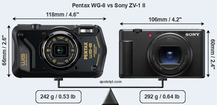 Size Pentax WG-8 vs Sony ZV-1 II
