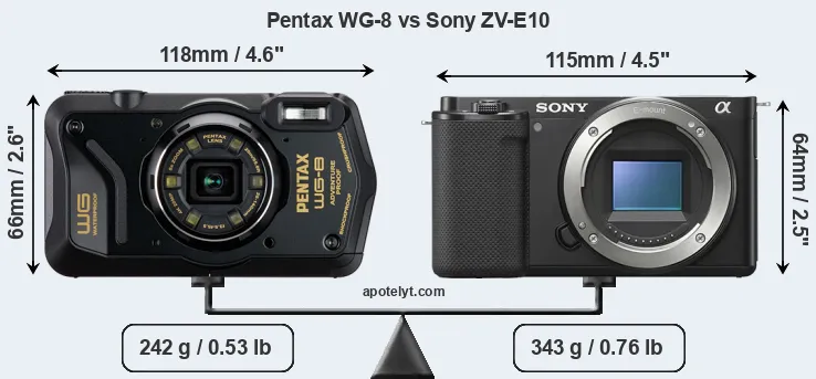 Size Pentax WG-8 vs Sony ZV-E10