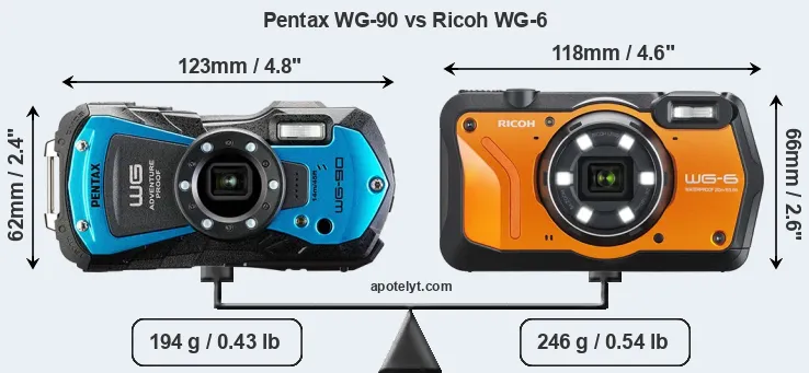 Size Pentax WG-90 vs Ricoh WG-6