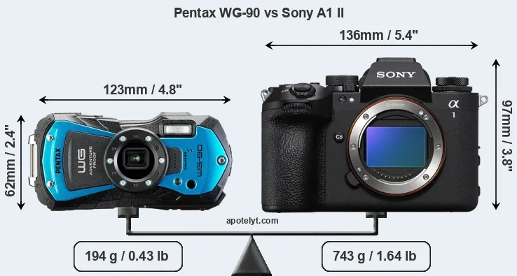 Size Pentax WG-90 vs Sony A1 II