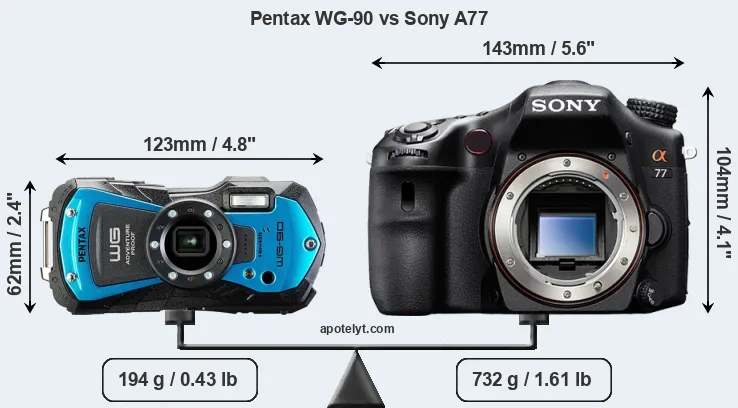 Size Pentax WG-90 vs Sony A77